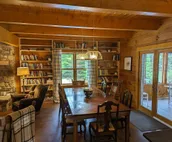 Beautiful Log Home on 5 quiet acres with private beach-steps down the road!