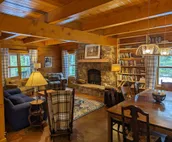 Beautiful Log Home on 5 quiet acres with private beach-steps down the road!