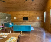Colorado style cabin landscaped with stone walls